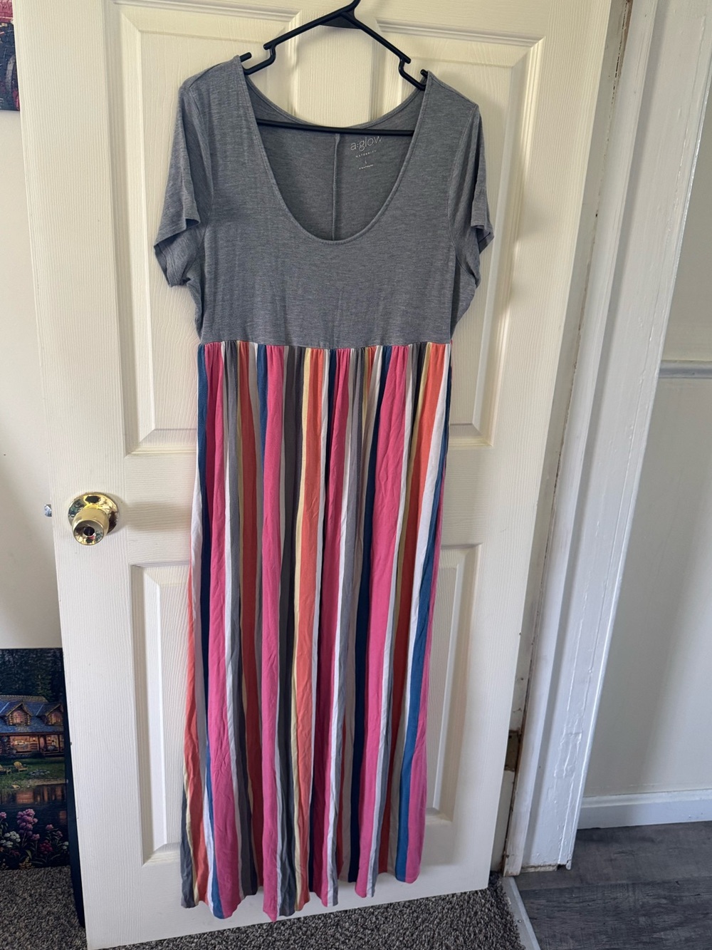 A. Glow Maternity Maxi Dress Gray Multicolor Striped Size L